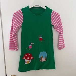 Green and Pink Striped Kids Dress with Fairy Design
